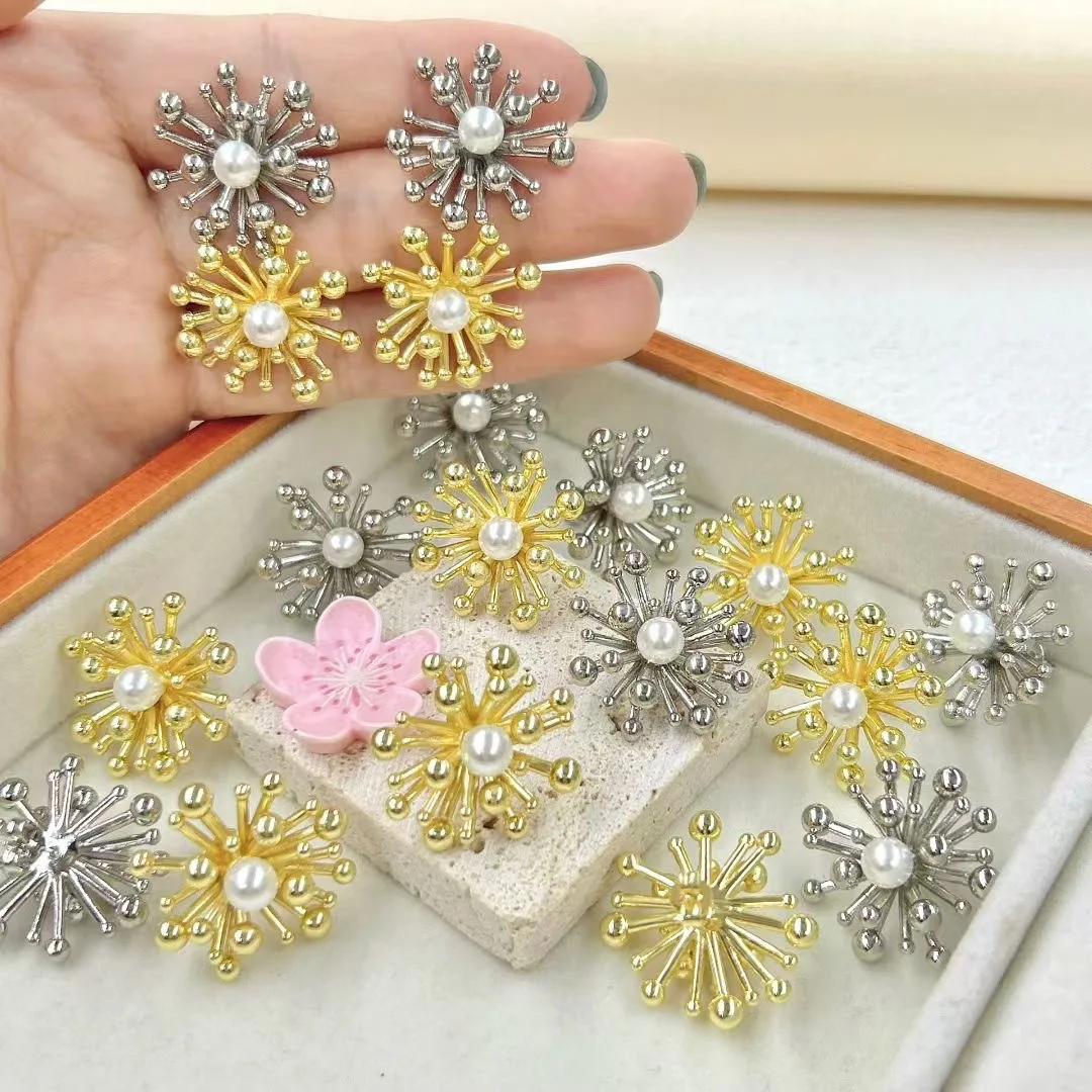 Personality exaggerated imitation pearl snowflake earrings copper jewelry charm women wear daily work