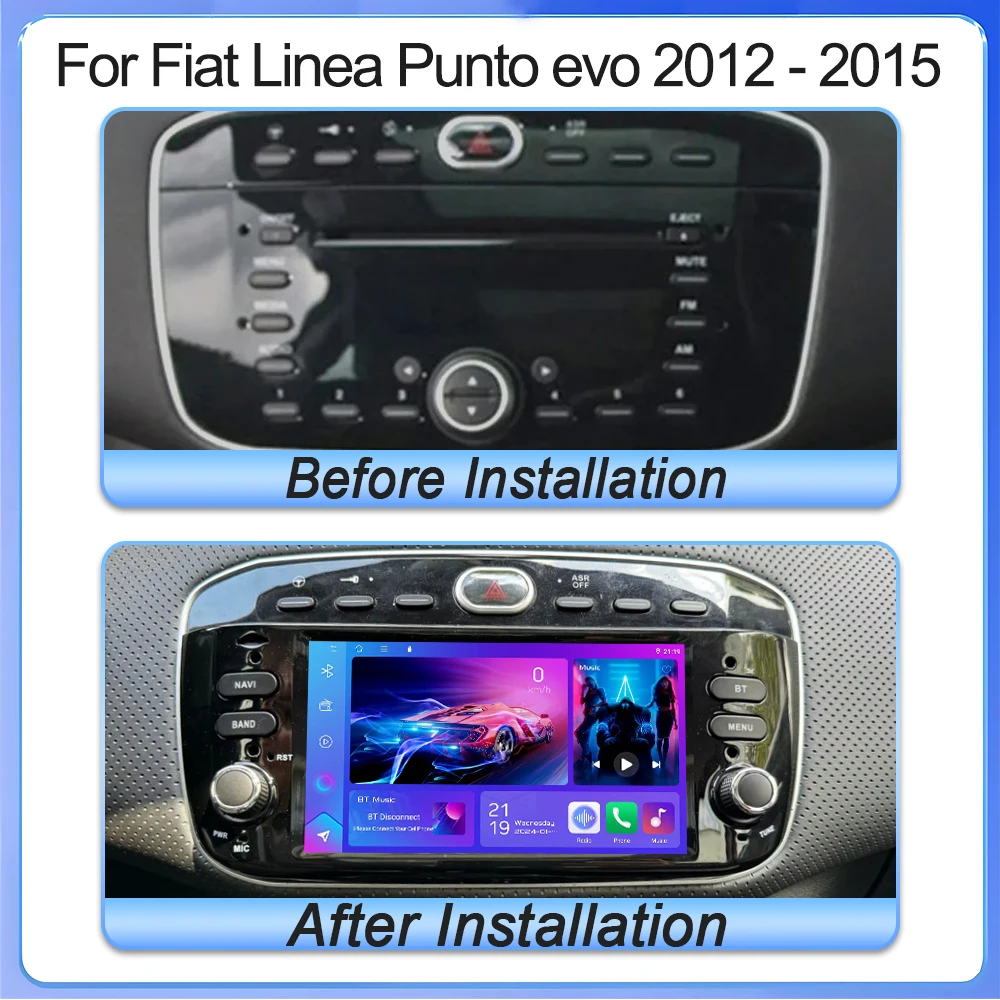 6'' Android 16 Autoradio For Fiat Linea Punto Evo 2012-2015 GPS WIFI Carplay Auto 2 Din Radio Stereo Multimedia Player Bluetooth