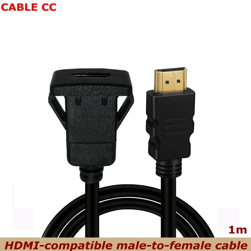 HDMI -Compatible Male to Female Extension Cable Dashboard Flush Mount, Panel Mount Waterproof Cable for Car, Boat, Motorcycle