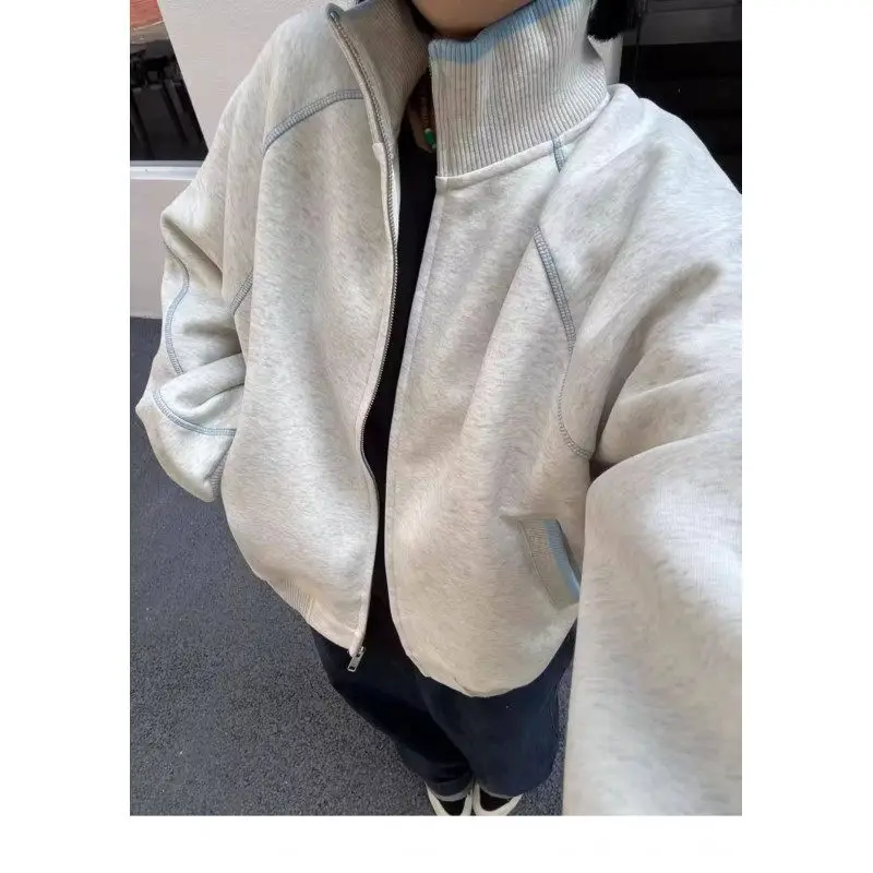 

Spring New Heavyweight Color Blo Hoodie ex Loose Casual Stand Collar Open Cardigan Couple Outerwear Youth Faion Cotto...