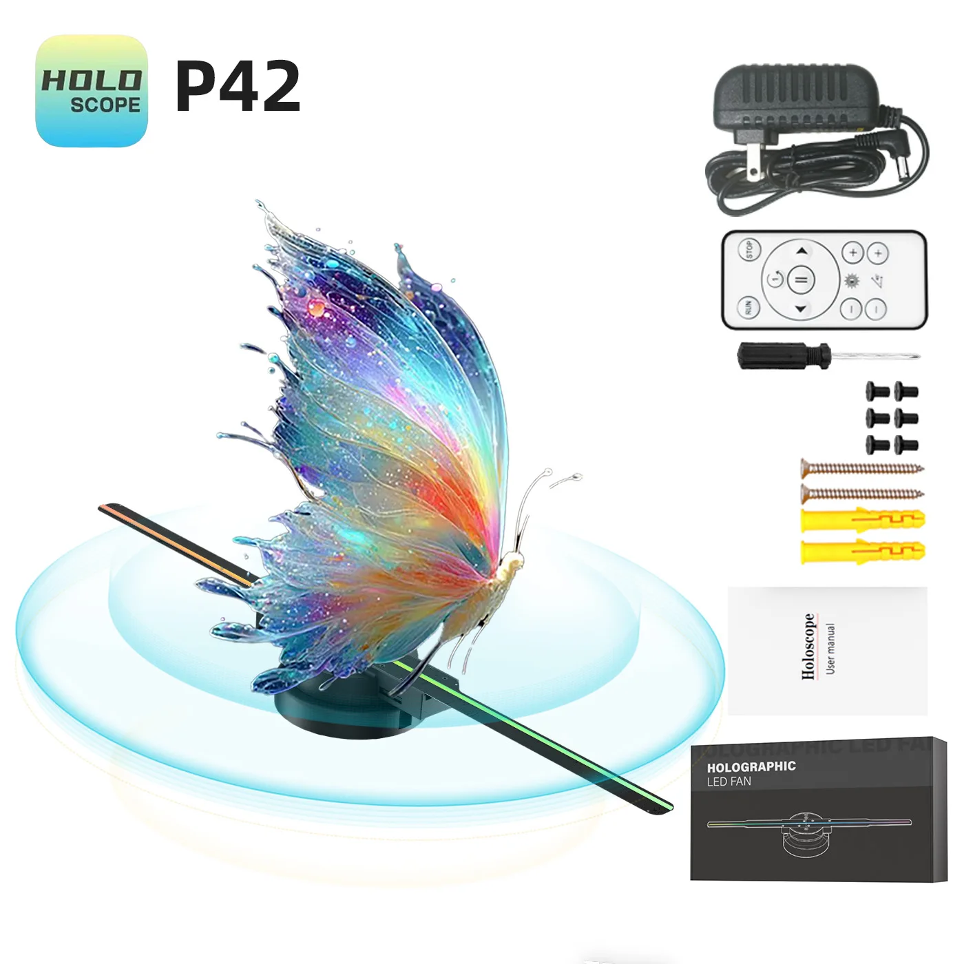 42cm 3D Hologram Fan WiFi 3D Holographic Projector Advertising Display HD Light Holographic Projector for Stores Bars Party Xmas