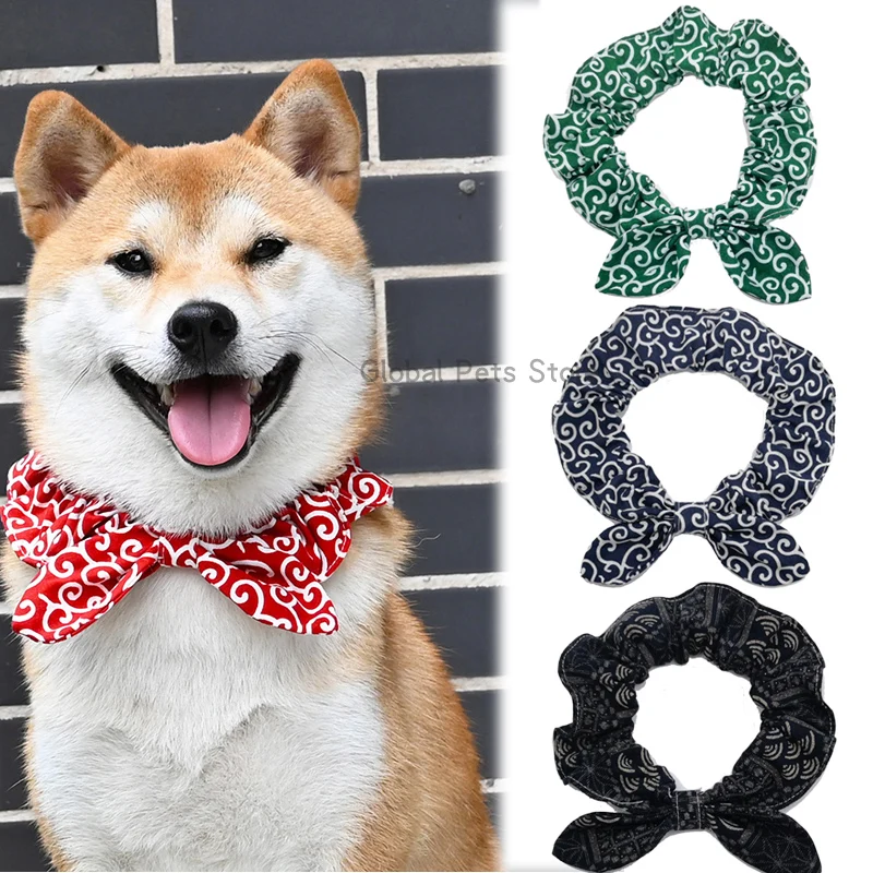 Dog Scarf Pet Ornament Dog Collar Japanese Bowknot Neckerchief for Shiba Inu Kimono Accessorie Cat Dog Photography Pet Bow Tie