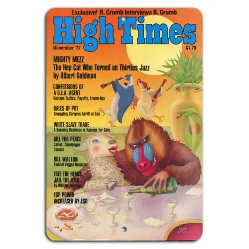 Vintage High Times : Panneau de magazine sur le thème de la contre-culture des années 70 - en aluminium