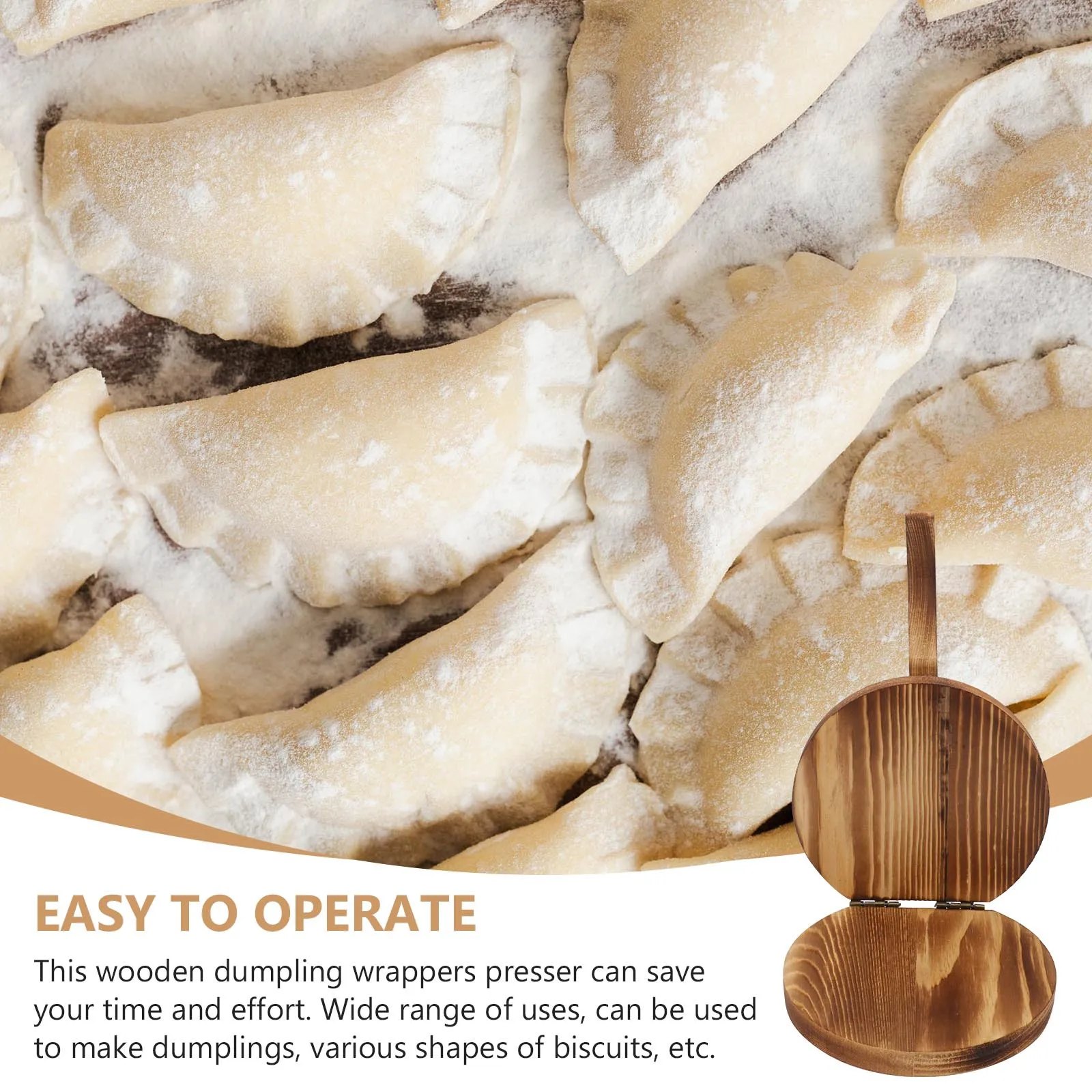 

1Pcs Wooden Dumpling Wrapper Mold Round Presser for Dough Pastry Kitchen Household Use Easy to Operate Non-Slip Handle
