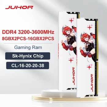 Juhor-白いヒートシンク,ddr4,8gb,16gb,3200mhz,3600mhz,dimmを備えたゲーム用デスクトップRAM