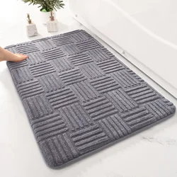 Thickened absorbent striped floor mat solid color bathroom carpet bedroom comfortable cotton velvet non-slip mat entrance mat