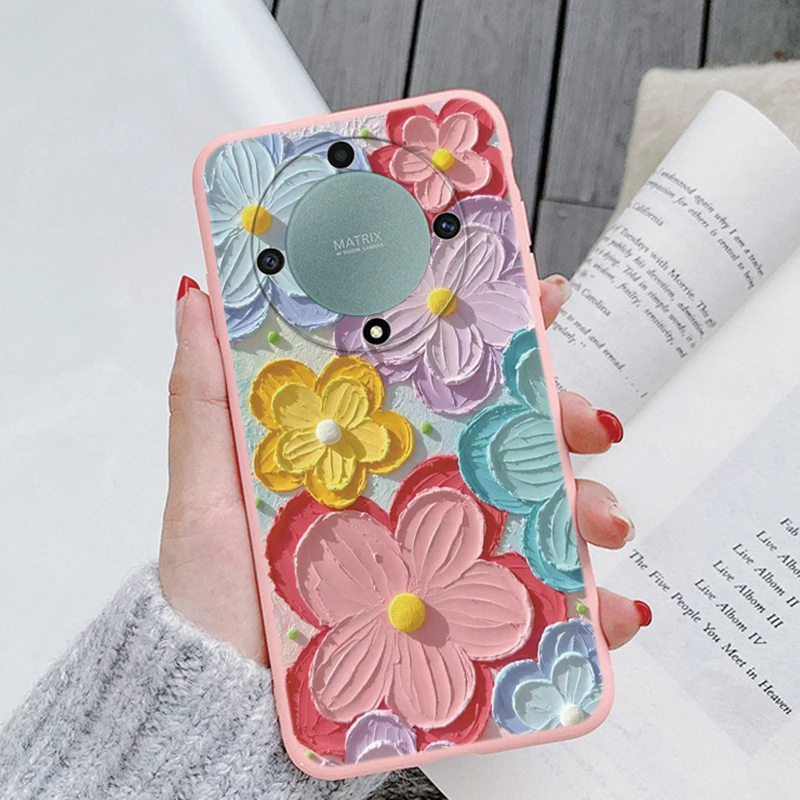 For Honor X9a X9b X9c X7c X6a X6b X7a X8a X8b X8 Magic 5 6 7 Lite oilPainting Flowers Butterfly Phone Case Korean Shockproof TPU