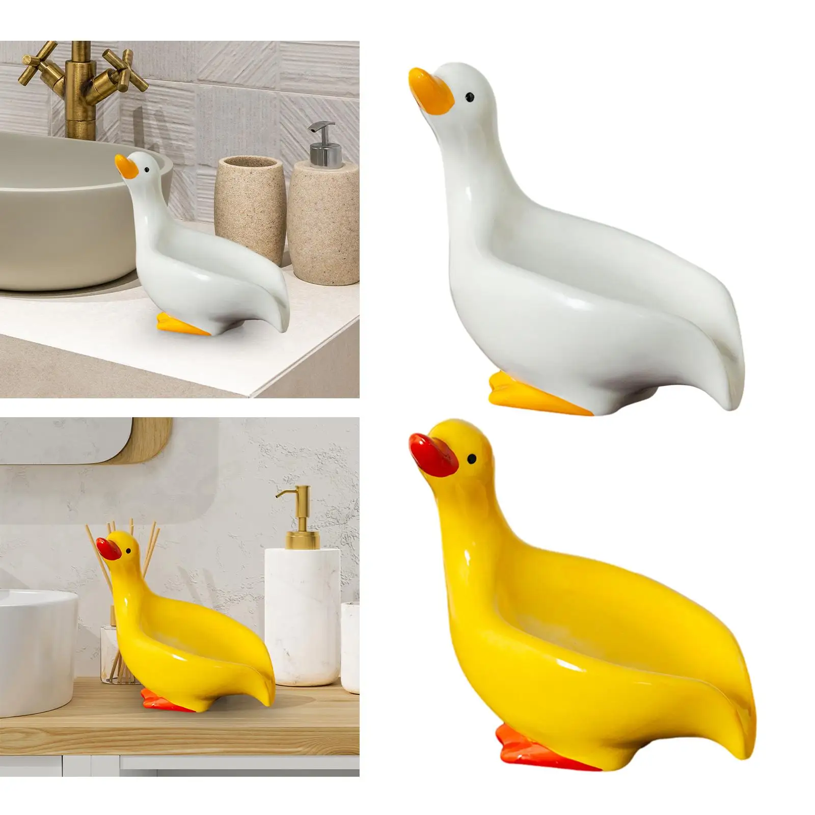 Ceramics Soap Dish Vivid Duck Shape Soap Container Keeps Soap Dry Drainage Tray for Shower Bathroom Kitchen Toilet Decoration