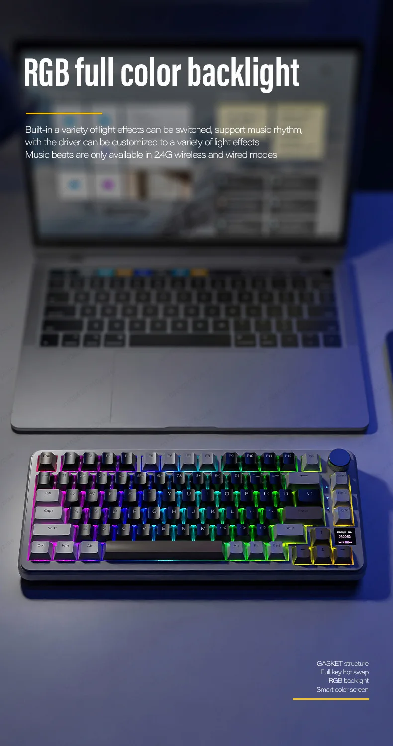 2024 New AL66 Mechanical Keyboard Aluminium Alloy Multifunctional Knob Three Mode RGB Gaming Keyboard Hot Swap Gasket Pc Gamer - view 5