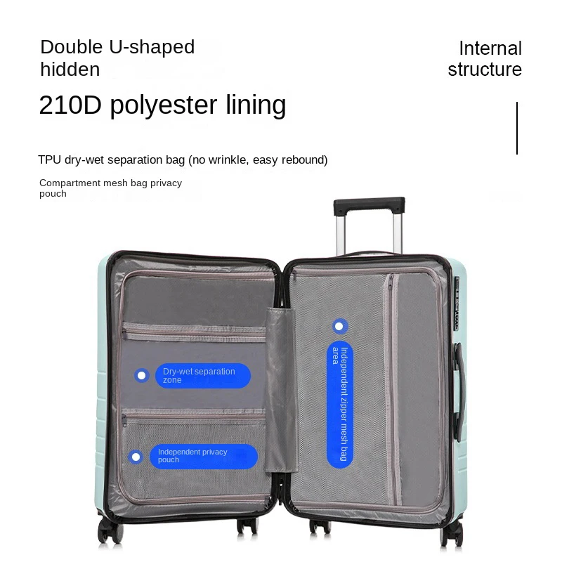 Front Opening Luggage with USB Cup Holder 20" 24" Suitcase Rolling Password Trolley Case Unisex 24" Zipper Suitcases on Wheels