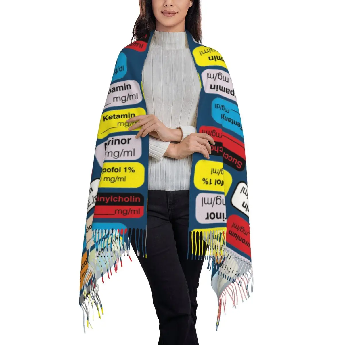 Anesthesia Medication Scarf Tassel Scarves for Women Soft Warm Shawls and Wraps Long Fall Winter Shawl Wrap