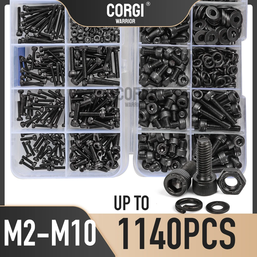 Black Hex Socket Cap Head Screws Set Up to 1140 M2 M2.5 M3 M4 M5 M6 M8 M10 Wholesale 12.9 Grade Carbon Steel Allen Bolts Nuts