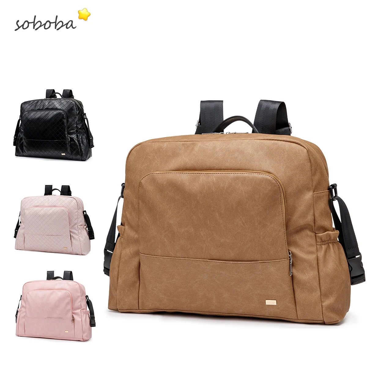 حقيبة ظهر Soboba New Mommy Diaper ذات سعة كبيرة ومتعددة الوظائف وحقيبة حفاضات مقاومة للماء للخروج السريع مع شريطين