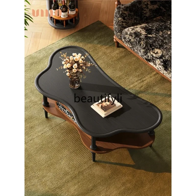 

French retro solid wood coffee table living room simple tea table medium antique butterfly coffee table