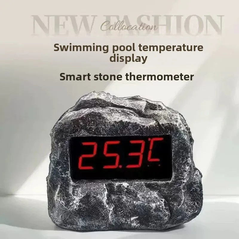 Stone Look Waterproof Digital Thermometer with Probe – Pool/Spa/Hotel/Cold Storage Temperature Display, Indoor/Outdoor Use