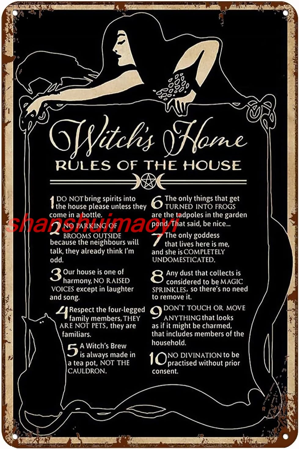 shan Witch's Home Rules Of The House Witch Rules Halloween Decoration,Kitchen Decor,Halloween Witch Art 8x12 Inch 1pc