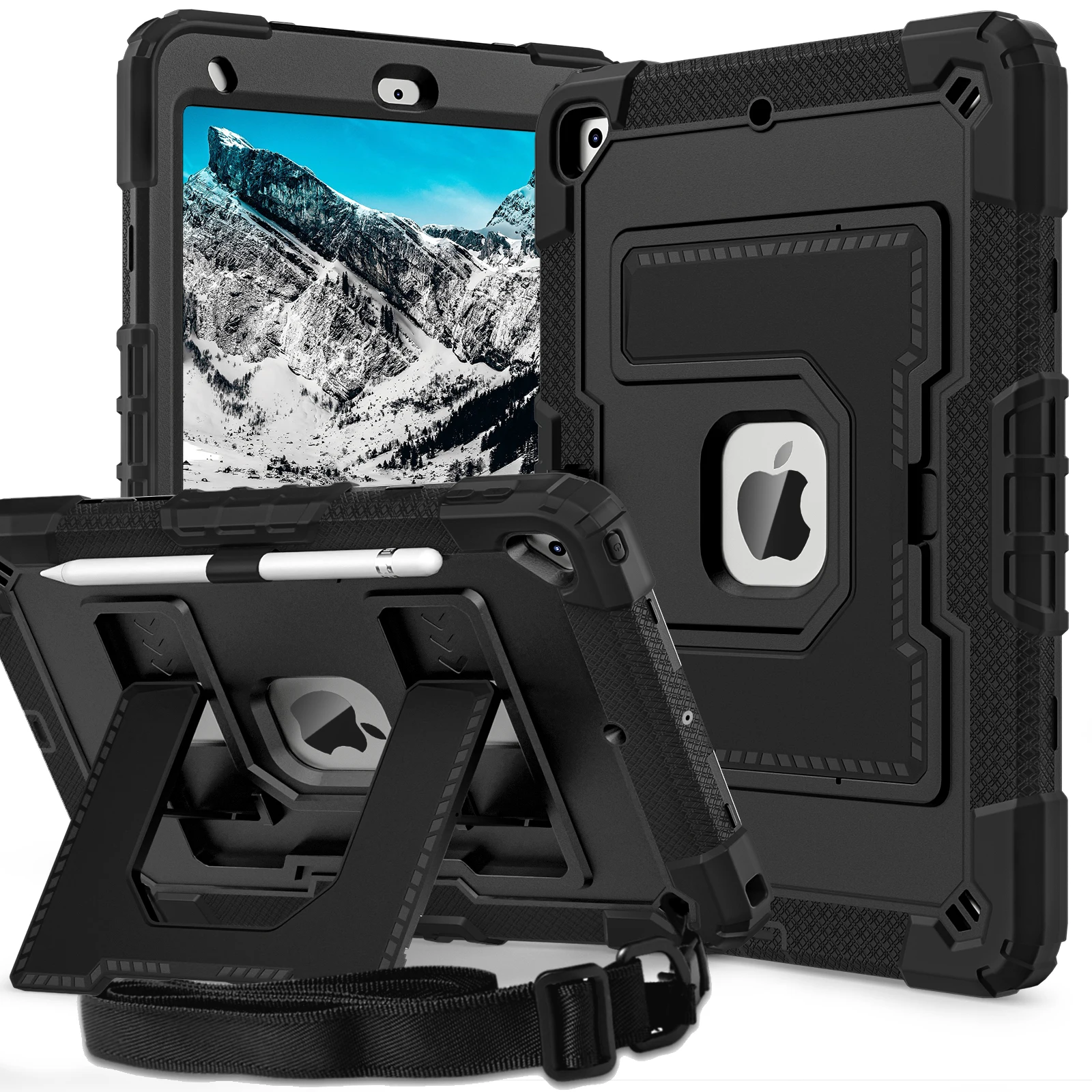 

Shoulder Strap Heavy Protective Case Kickstand & Pencil holder For iPad 9th / 8th / 7th Generation (2021/2020 / 2019) 10.2 Inch