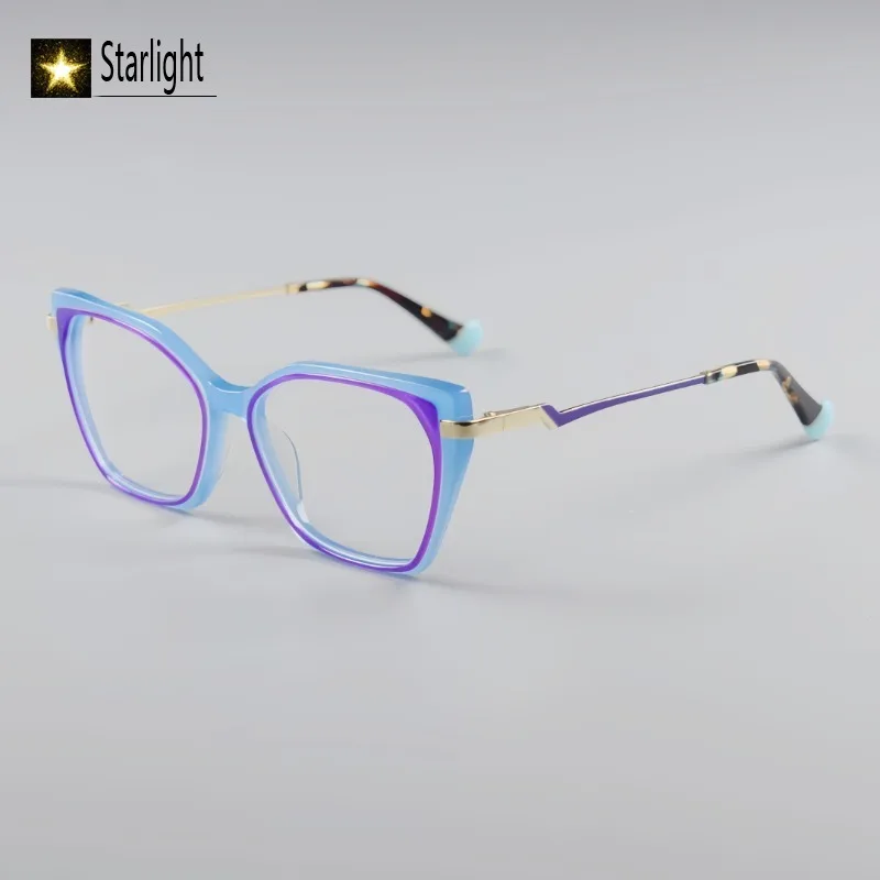 

Cat Eye Patchwork Acetate Fashion Composite Eyeglass Frame Women Retro Reading Eyeglasses Frames Woman Myopia Photochromic 142mm