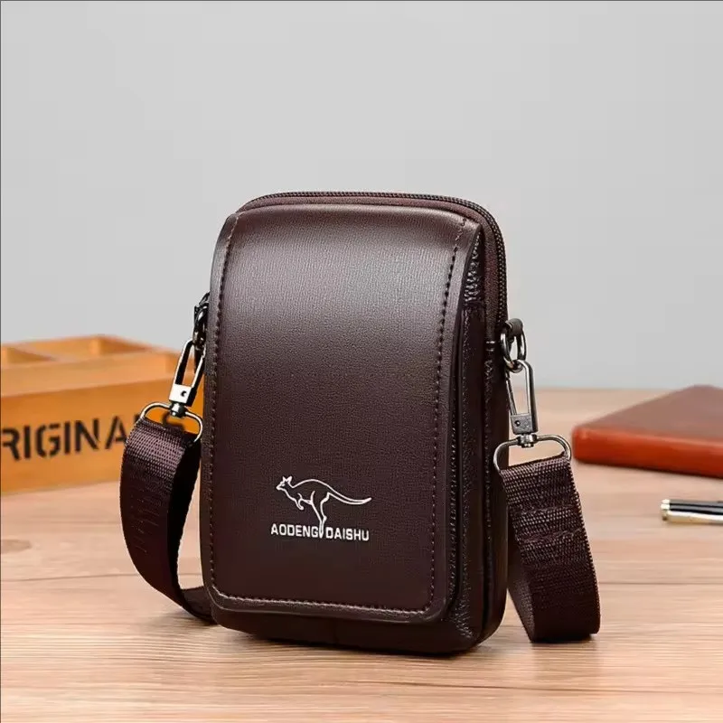 Leather Fashion Phone Pouch Belt Bag Shoulder Crossbody Waist Pack Vintage Outdoor Multi-function Mens Leisure Hanging Waist Bag