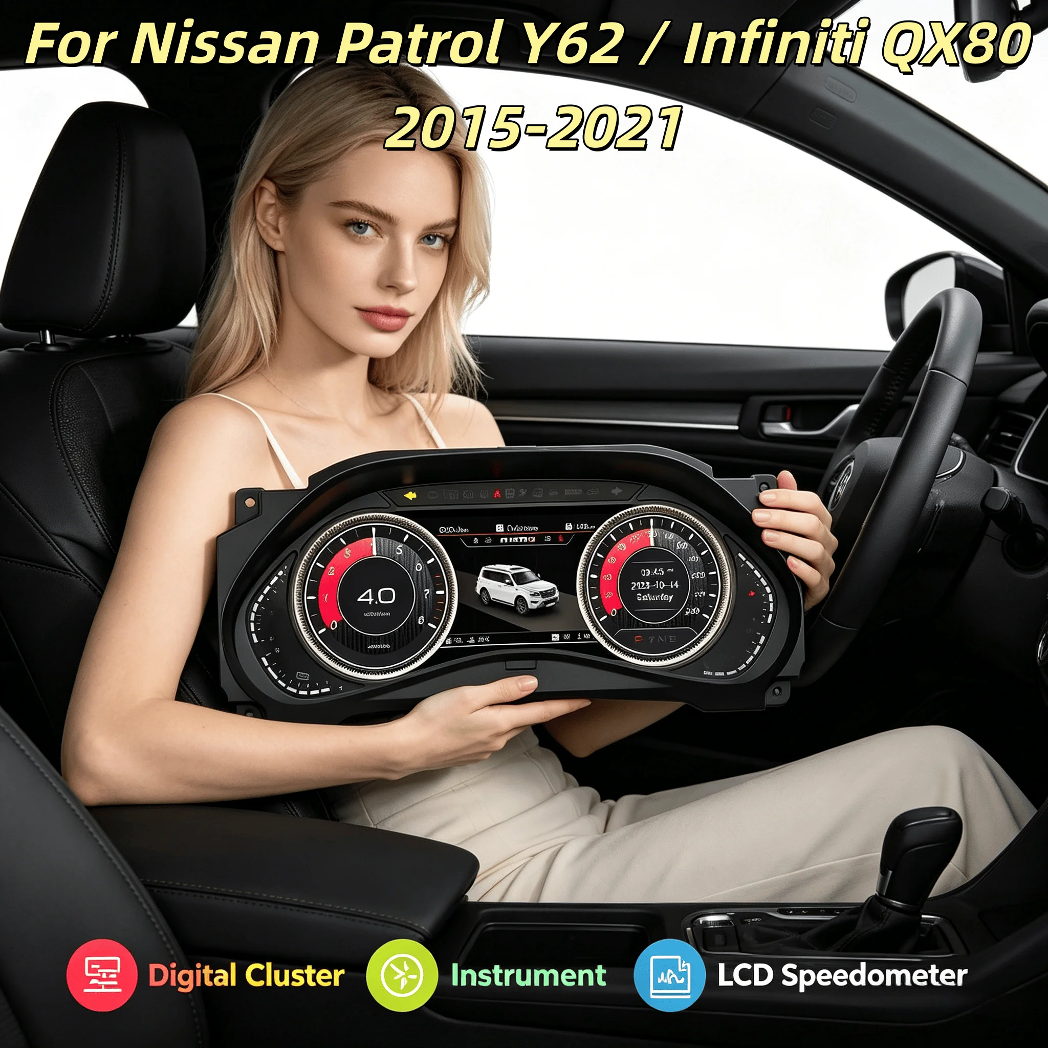 

Новинка 2025 года для Nissan Patrol Y62 для Infiniti QX80, цифровой ЖК-дисплей, приборная панель, мультимедийная система Linux, измеритель виртуальной скорости