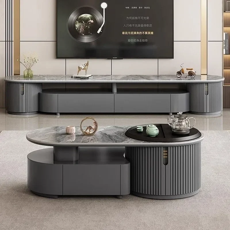 Modern Light Luxury Sintered Stone Kung Fu Tea Table Multi Functional Coffee Table Household Living Room Combination Rock