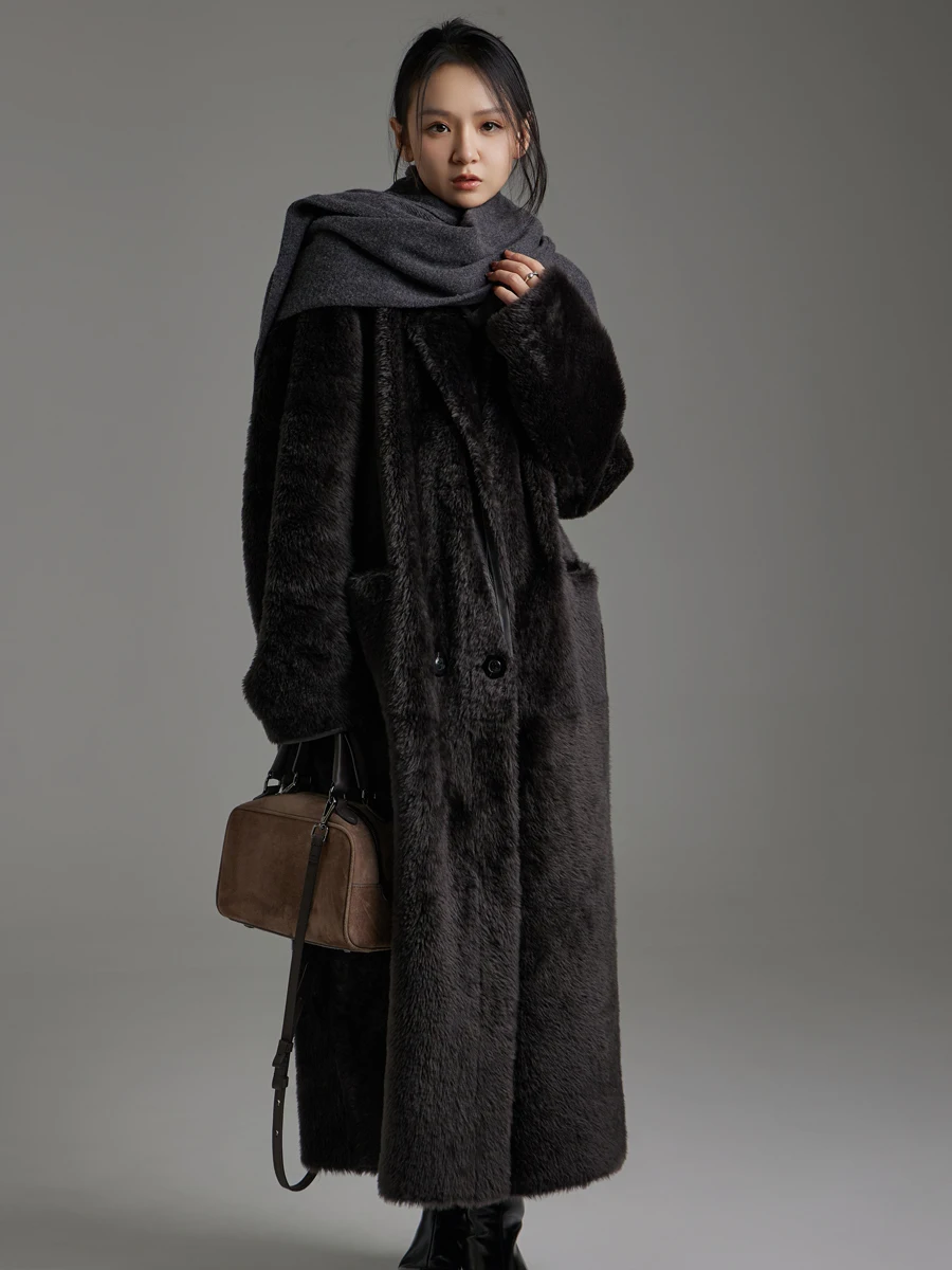 

High-end Luxury Merino Sheep Fur Long Winter Jackets for Women 2025 New Simple Loose Fluffy Warm Genuine Leather Real Fur Coat