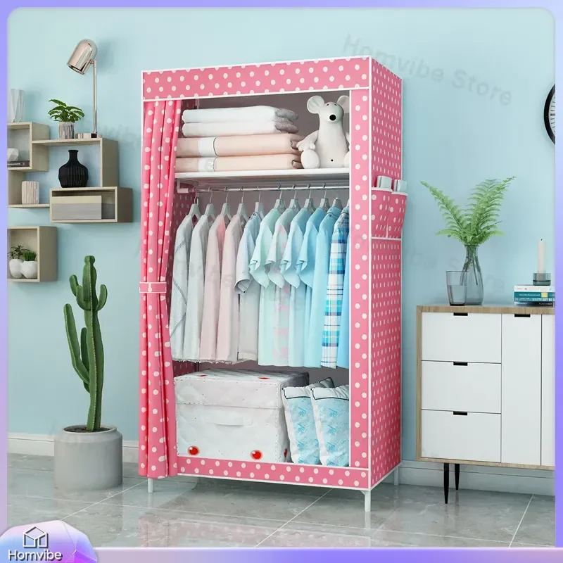 Thickened Steel Pipe Wardrobe Simple Modern Bedroom Storage Cabinet Heavy Duty Reinforced Clothes Organizer for Rental Room