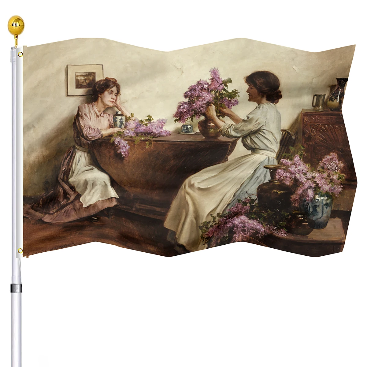 

Portrait Painting Double Stitched Decorative Flags with Brass Grommets for Inside Patio Outside Women Arranging Flowers Flag