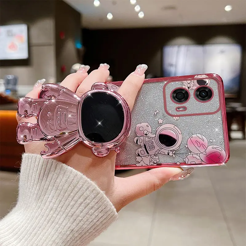 G24 Flexible Astronaut Plating Phone Holder Case For Motorola Moto G24 Shatterproof Camera Protection Moto G24 Soft Back Cover