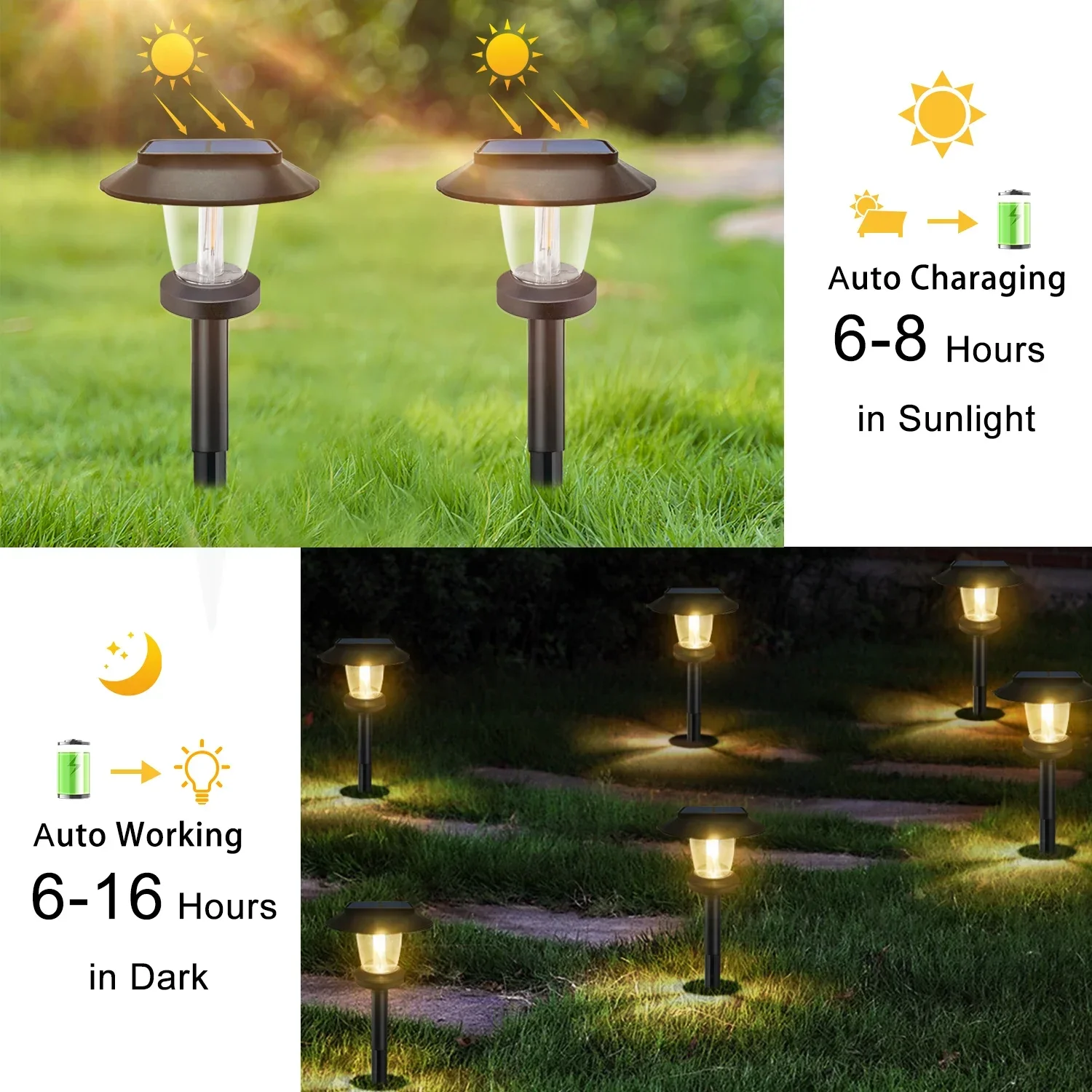 Luces LED solares para camino al aire libre, lámpara IP65 impermeable para Patio, jardín, pasarela, entrada, Auto encendido al atardecer, 6/2 piezas