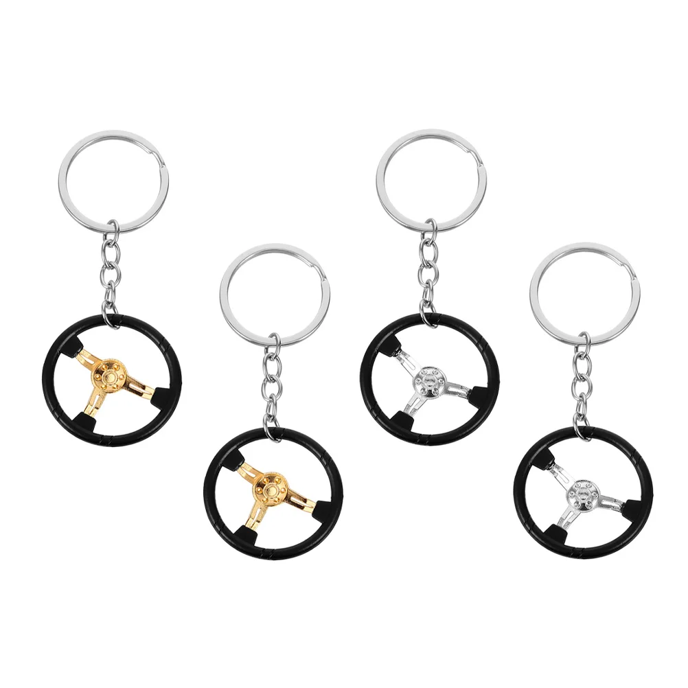 4 Pcs Steering Wheel Keychain Rings for Car Keys Men's Wallet Chains Travel Camp Trailer Mechanical