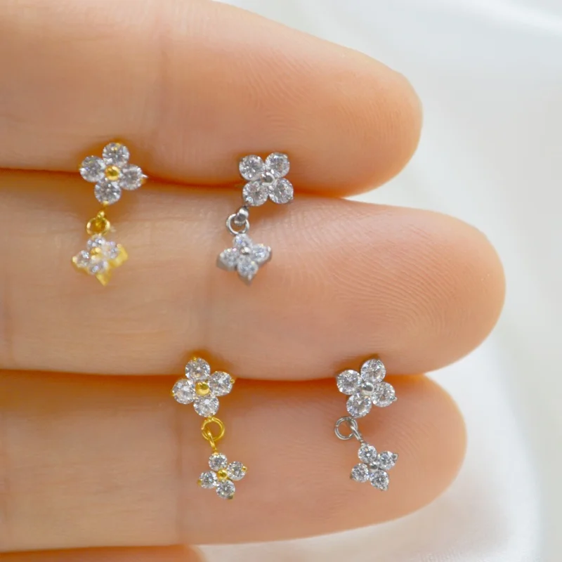 Piercing corporal de titanio G23, 10 piezas, 16G, flor CZ, rosca interna, Helix, Tragus, Rook Bar, joyería