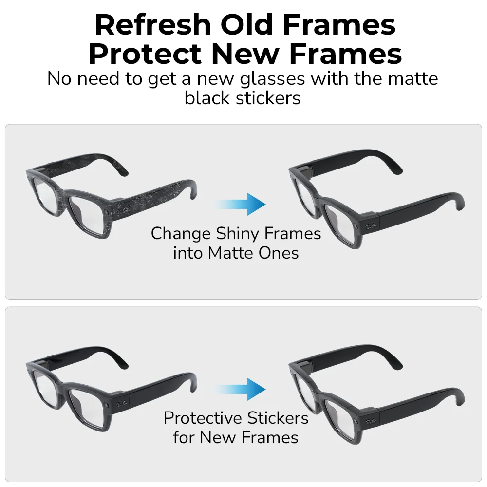 HiBloks Matte Black Stickers For Ray-Ban Meta Display 48-23 Standard Smart Glasses Frame Temples Protector Cover Accessories