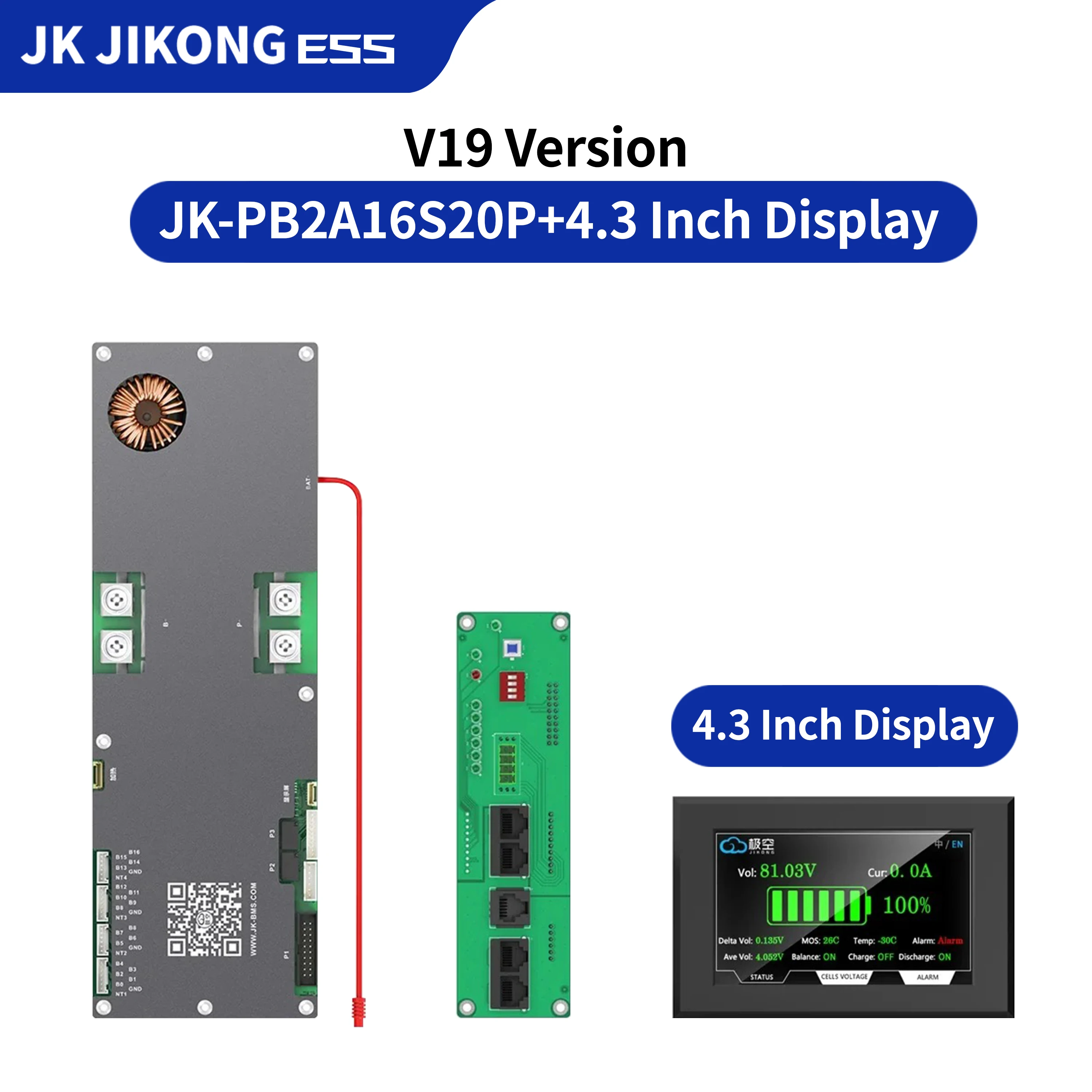 JK JIKONG JK-PB2A16S30P V19 4.3LCD 100A 200A 300A Household Energy Inverter BMS 8S/24V 16S/48V Li-ion/ Lifepo4/ LTO Battery BMS