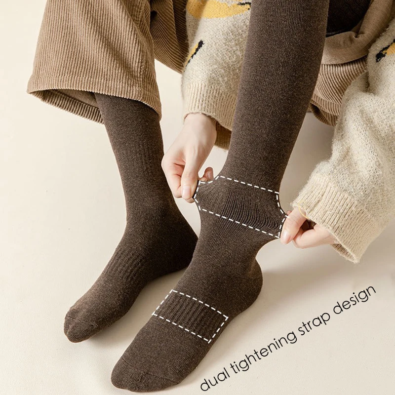 Women Winter Stockings Sexy Fashion Snow Solid Color Tight Thickened Loops Inner Warm Slim Girl JK Long Overknee Calf Socks