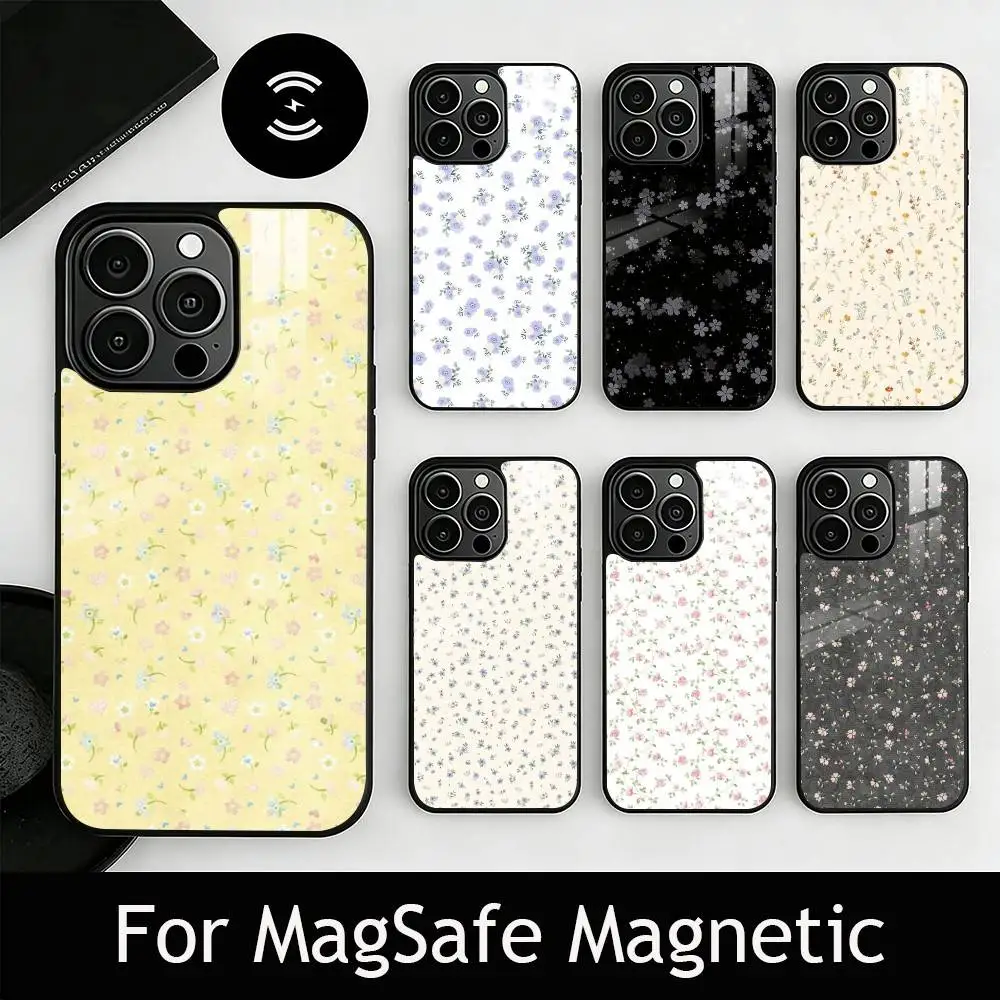 Romantic Floral Phone Case For iPhone17,16,15,14,13,12,11 Plus,Pro Magnetic with Magsafe Wireless Charging