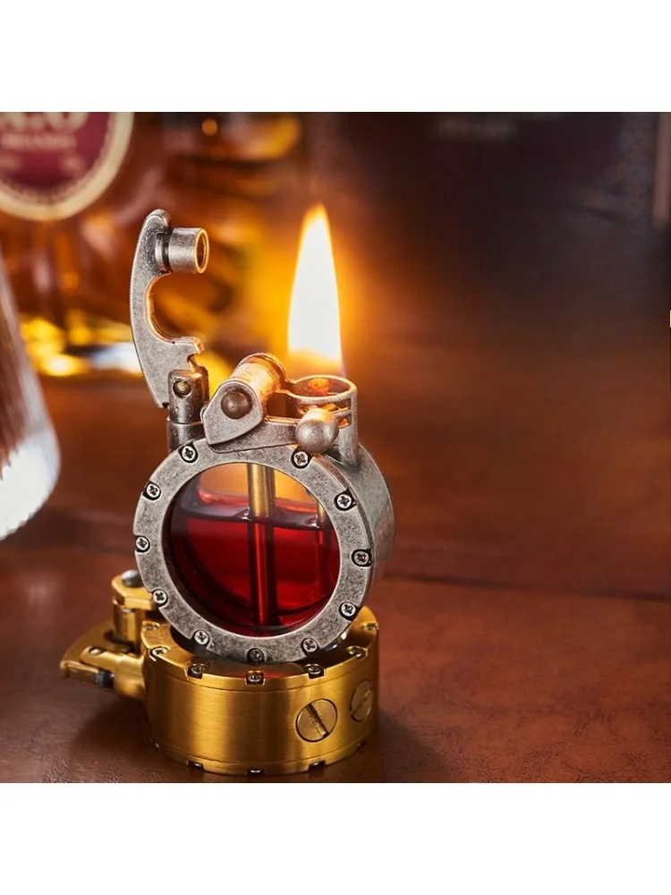 Briquet à kérosine à bascule pour réservoir de carburant Transparent rétro en métal, allume-cigare personnalisé coupe-vent, cadeau de Collection pour hommes