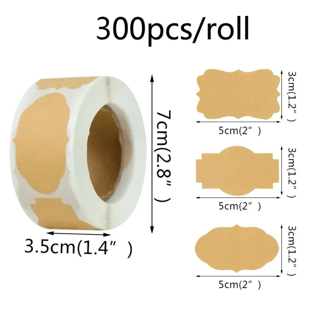 300Pcs/Roll New Self-adhesive Kraft Paper Stickers Organizer Label DIY Gift Tags Brown Baking Sticker