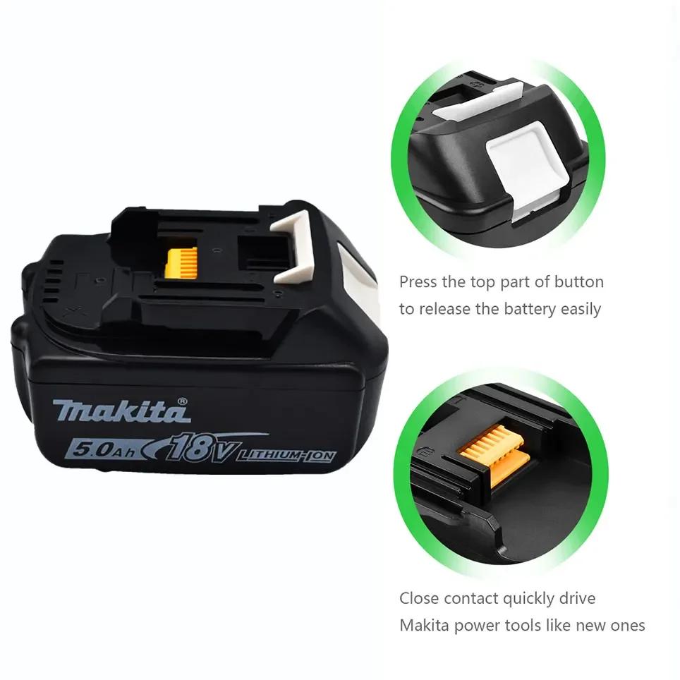 100% Original Makita 18V 5.0Ah Rechargeable Power Tool Battery, 18V Replaceable LED Lithium-ion, LXT BL1860B BL1860BL1850 BL1830