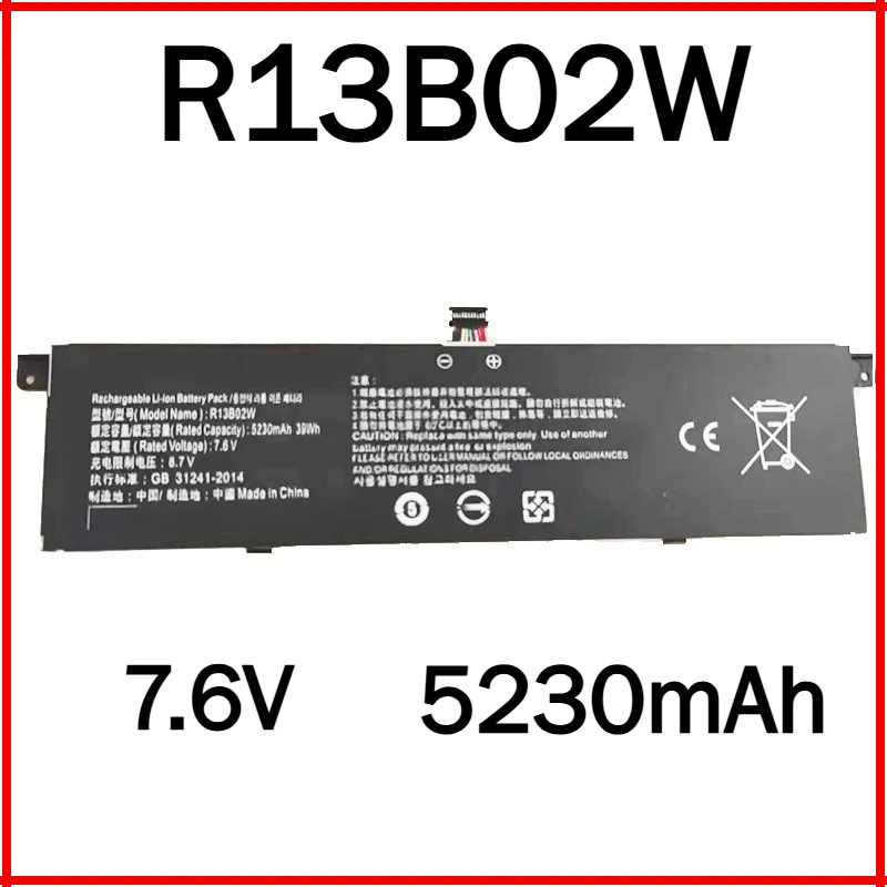 

5230mAh 7.6V 5230mAh New R13B01W R13B02W Laptop Battery For Xiaomi Mi Air 13.3" Series Tablet PC 39WH
