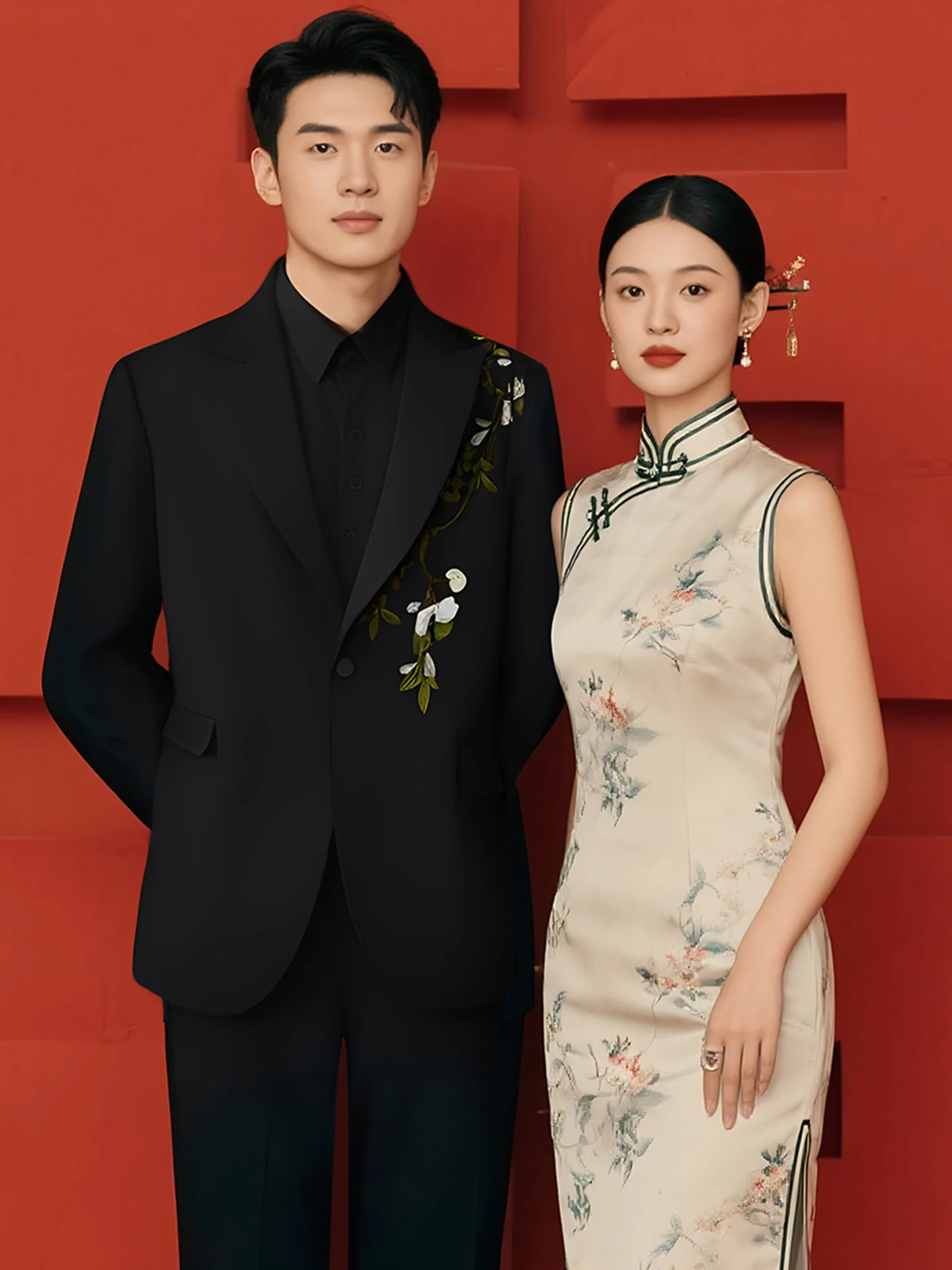 

New Chinese Style Tea Rose Embroidered Suit Set Men's High-End Sensation Engagement Clothing Traditional Chinese Style DK Jacket