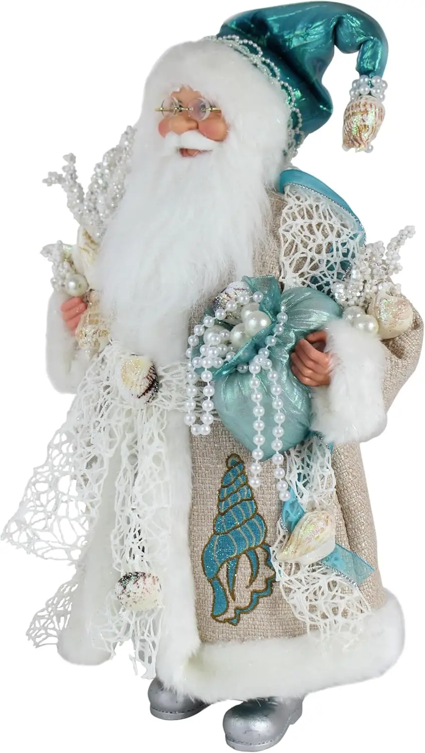 Figura navideña de Papá Noel aguamarina de pie de 16", decoración navideña para el hogar festivo
