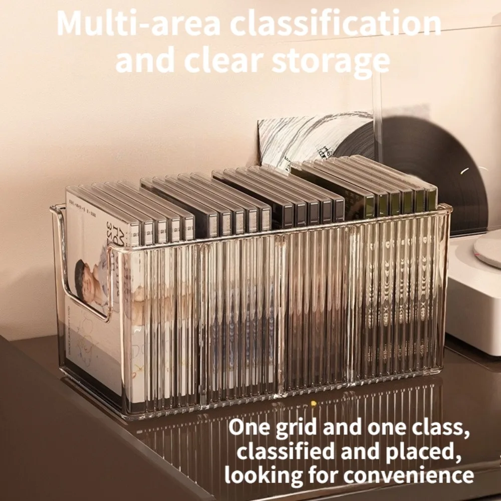 Estante de almacenamiento dividido de escritorio, organizador multiusos para cintas de discos de CD, soporte de exhibición de álbum de discos de vinilo