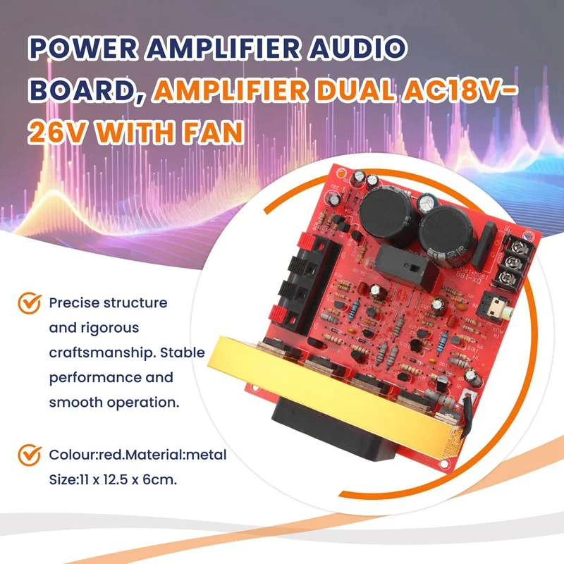 Papan Audio Amplifier daya 180W + 180W, Speaker FET 2.0 saluran Amplifier suara Preamplifier AC18V-26V ganda dengan kipas