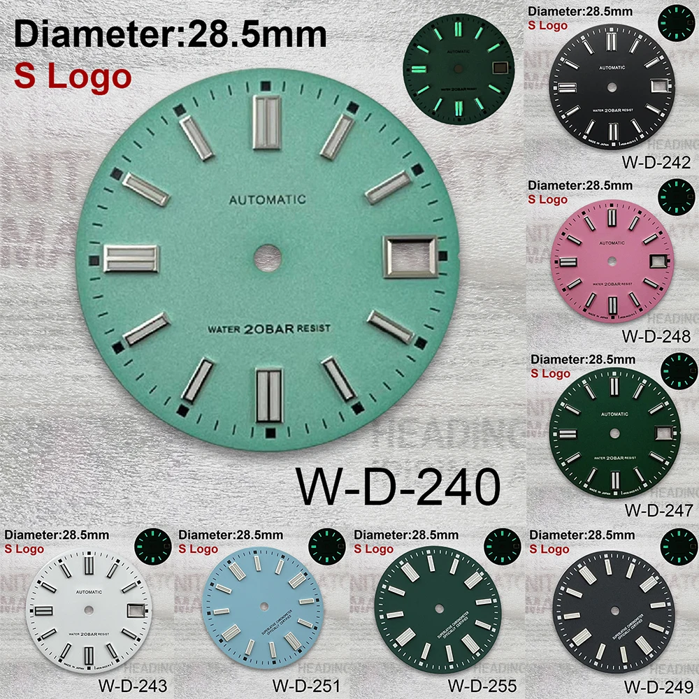 

28.5mm S Logo Matte Dial Fit NH35/NH36/4R/7S Japan Movement Green Luminous High Quality Lake Blue Watch Modification Accessories
