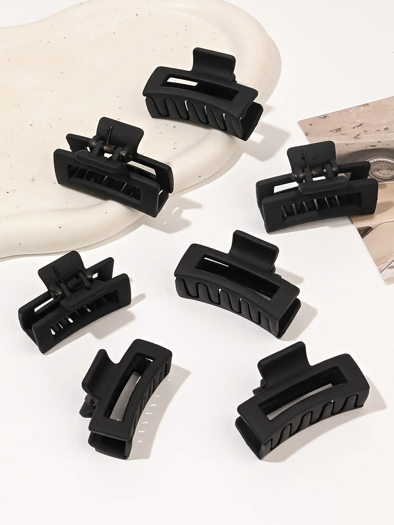7-teiliges Mini-Set mit mattschwarzen hohen Pferdeschwanz-Haarklammern für Frauen und Mädchen, kleines rechteckiges Haar-Accessoire, rutschfeste Krabben-Haarnadel – Detail 2