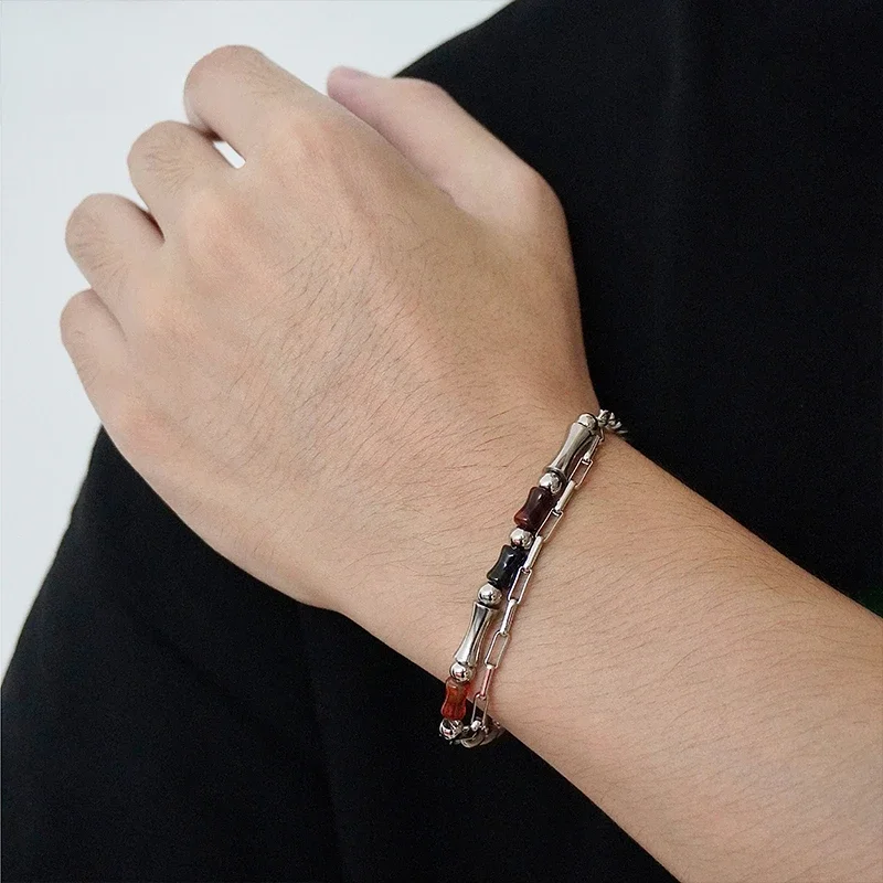 Personalized bracelet men's double-layer design agate bamboo splicing cold wind men's bracelet