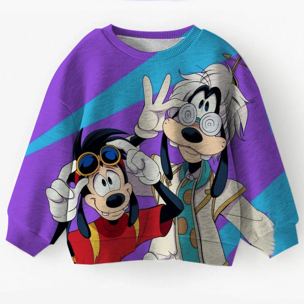 

Autumn Girls' Casual and Fashionable Disney Goofy Round Neck Hooded Sweatshirt with Mickey Print Pullover, Children's Top