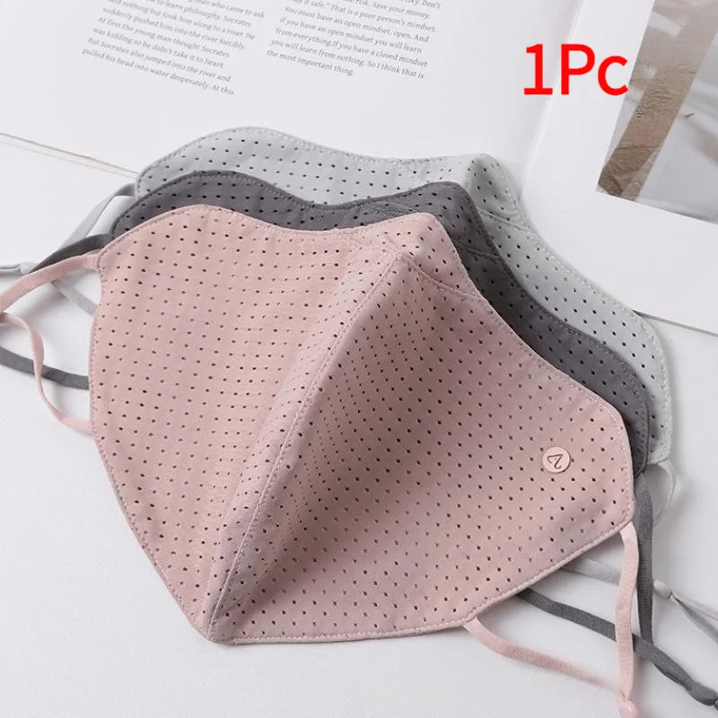 1Pc Solid Color Breathable Ice Silk Mask Washable Anti-UV Anti-sun Mask Dustproof Mesh Face Cover Scarf Outdoor Sports Mask‘