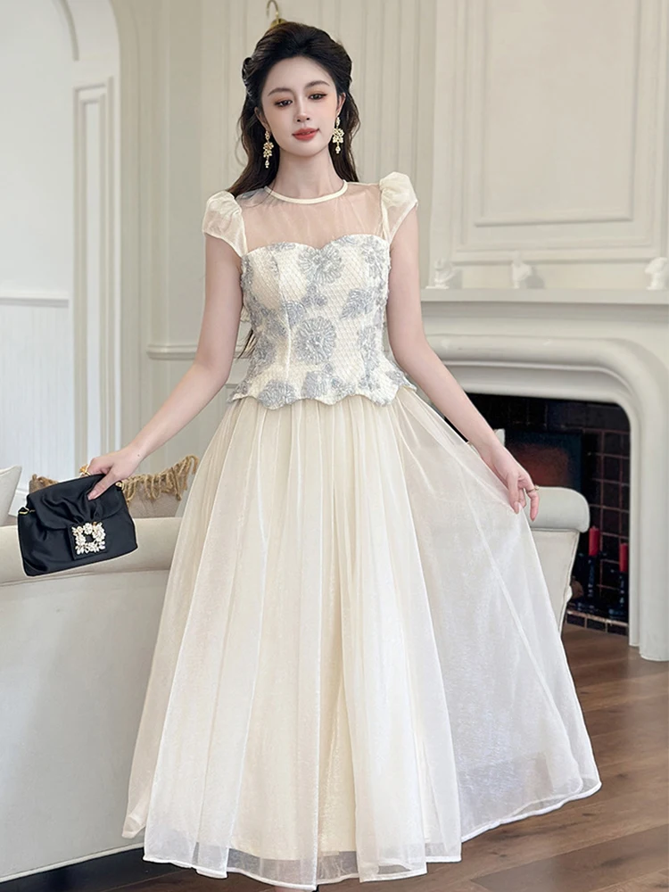 우아한 페어리코어 시스루 튤 이브닝 드레스 여성용 시스루 스윙 맥시 정장 파티 볼 가운 여성 프롬 데이트 드레스